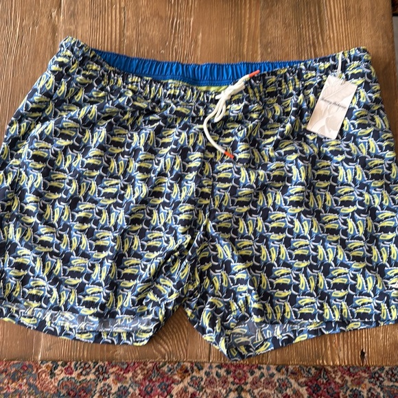 Tommy Bahama moored marlin print Swim Trunks Mesh Lined Mens 3XLB Blue Pockets